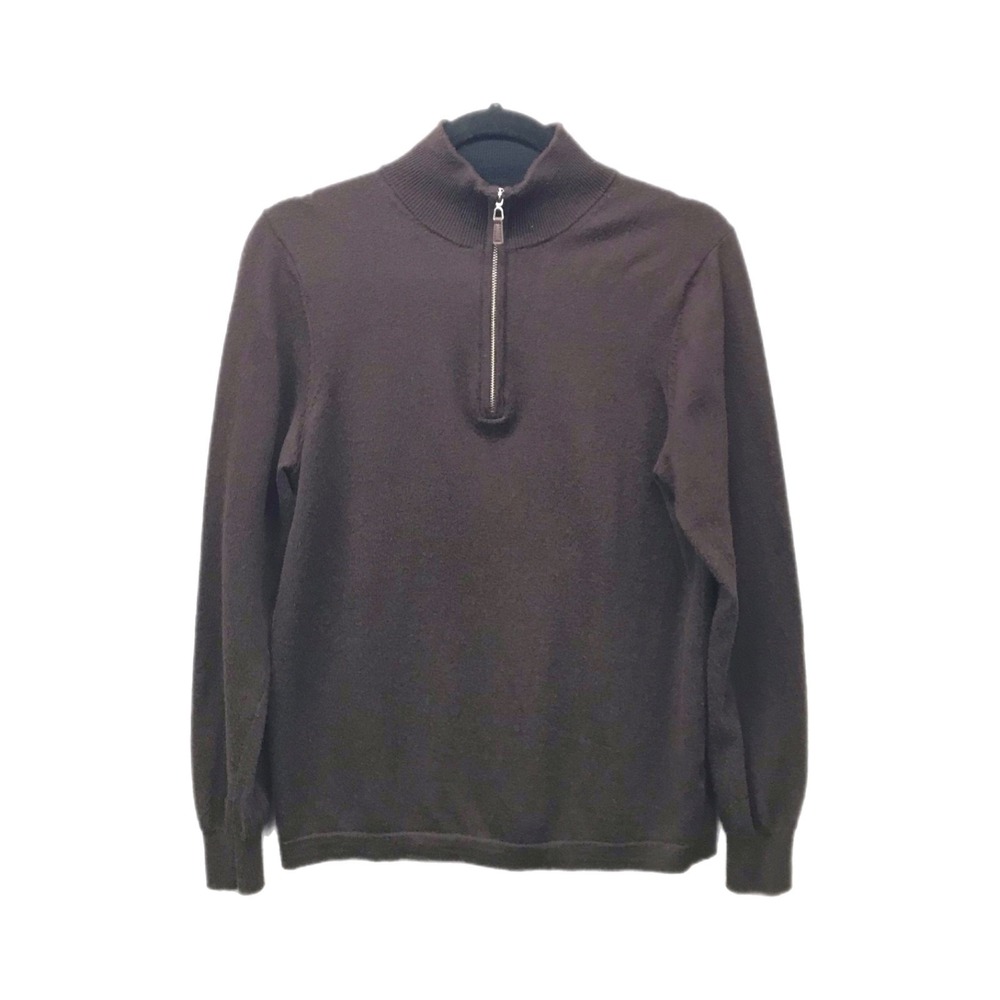 Pronto Uomo 1/4 Zip Brown Long Sleeve Shirt Extra Fine Merino Wool Men's Size M
